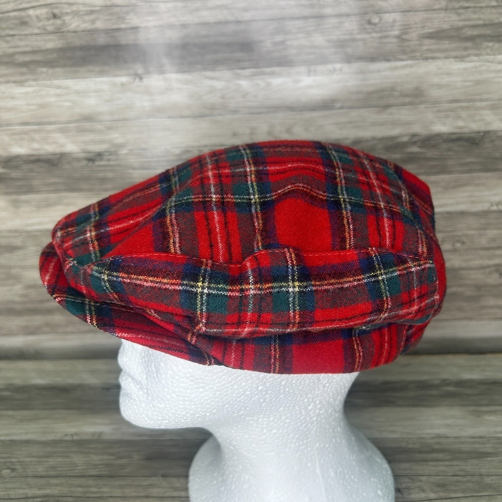 Vintage Pendleton Flat Cap Tartan Red Newsboy Hat Lined Extra Large Wool